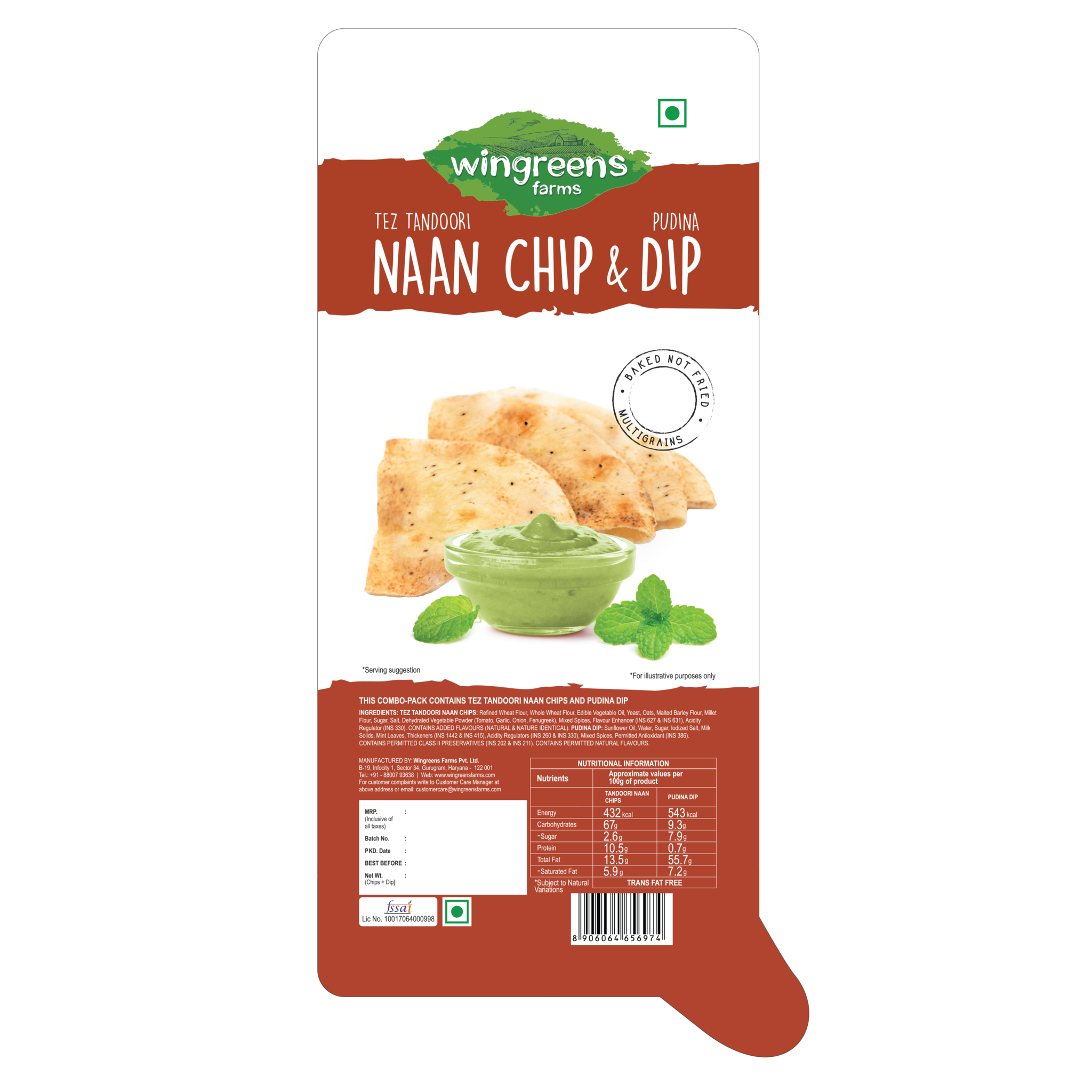 WinGreens - Tez Tandoori Naan Chips with Pudina Dip 70g
