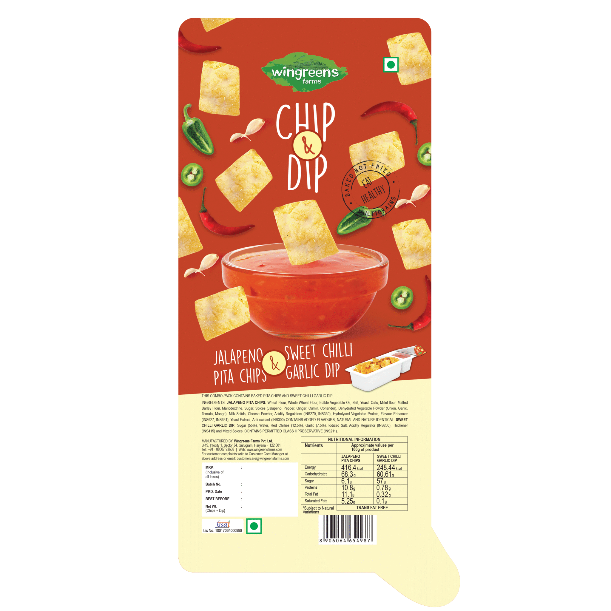 WinGreens - Jalapeno Pita Chips with Sweet Chilli Garlic Dip 70g