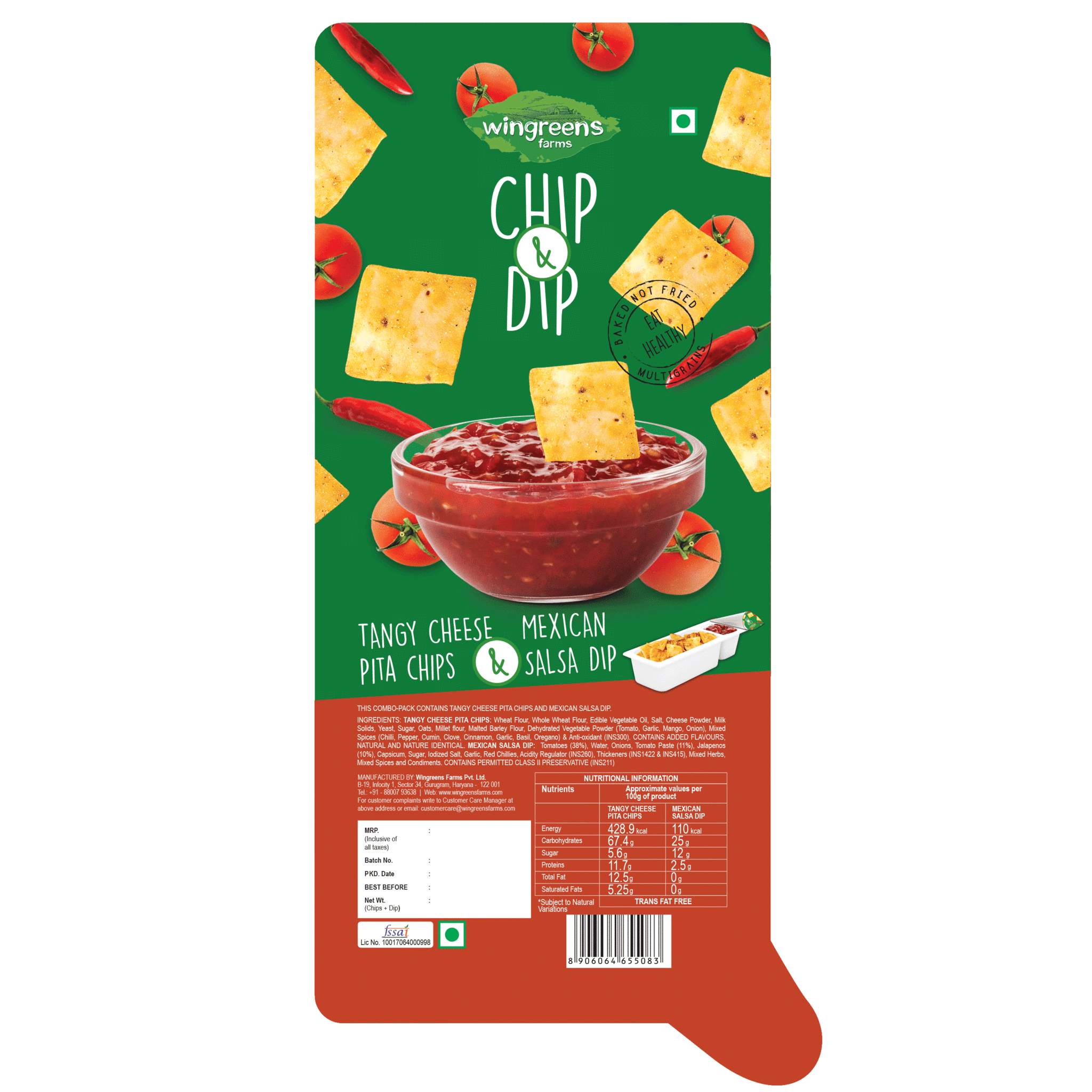 WinGreens - Tangy Cheese Pita Chips with Mexican Salsa Dip 70g